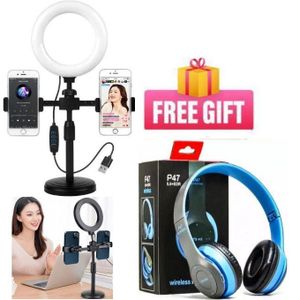 6-Inch LED Ring Light with Tripod Stand & Phone Holder 360° Rotation for Content Creators +BONUS Bluetooth Headphones