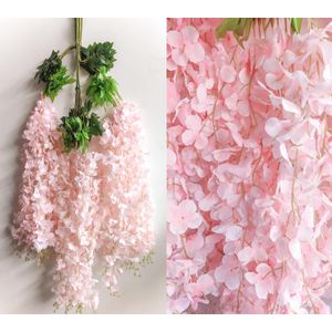 Wisteria Hanging Flowers 12 Pack Artificial Flowers Fake Wisteria Vine Rattan Hanging Garland Silk Flowers String for Party Home Wall Greenery Wedding Decor (Light Pink)