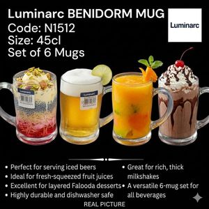 Luminarc Strong &roburst 6 pcs 450 ml heat resistant for breakages multi-purpose beer/smoothie milkshakes.