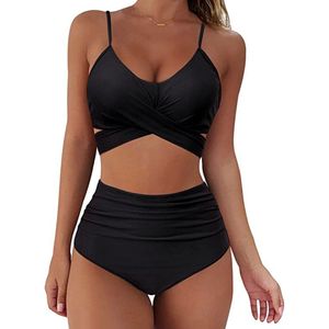 Fashion 2022 Women Two Piece Cross Wrap Bathing Suit Tie Back High