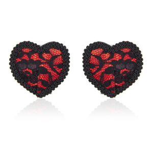 Sexy Sequin Silicone Nipple Pasties With Tassel Heart Shape Sexy Nipple Cover Nipple Pad- Red Per Pair