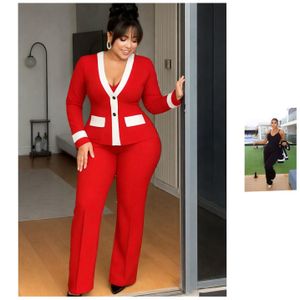 Superbly Trendy Elegant 2-Piece Coat Top and Jumpsuit - Red