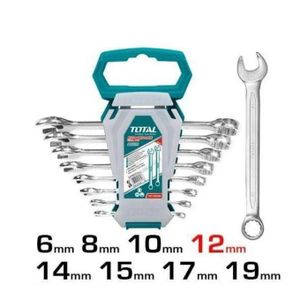 TOTAL Combination Wrench Spanner 8 pcs Set - 6 to 19 mm, Ring Spanner And Open End, CR-V Metric Wrench Set, with Plastic Rack, Car Auto & Home DIY Repair Hand Tools, Ideal Gift