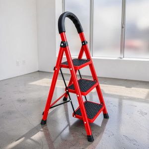 3 Step Folding Ladder Stable Design, Rubber Feet, Comfortable Handle For Ceiling Access