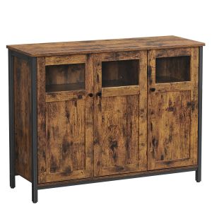 LASA Storage Cabinet Sideboard with 3 Doors Rustic Brown & Black