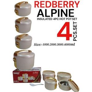Redberry 4pcs Alpine Plastic Designer Insulated Hotpots Serving Dish Casserole Set Hot Pot Serveware Set Serve or Keep Food Hot or Cold Size 1000, 2000, 3000 and 4000ml Cream