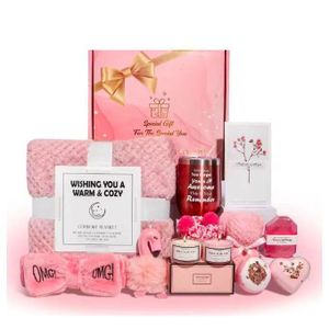 12 Pieces Self care Gifts -Mothers Day, Birthday Gifts, Get Well Soon Gift Baskets, Pink Relaxing Spa Gift Set Care Package with Blanket, tumbler, Scented candles, socks, Beauty soap- Unique Mother's Day Gifts for Mom Wife Grandma Daughter Sister, bestie,