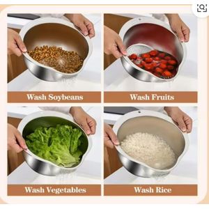 Stainless Steel Rice Drainer /Washer Strainer Bowl  Cleaning and Rinsing Pasta ,Fruits ,Vegetables ,Beans 