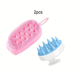 Silicone Scalp Massager + Soft Silicone Body Scrubber 2-Piece Set
