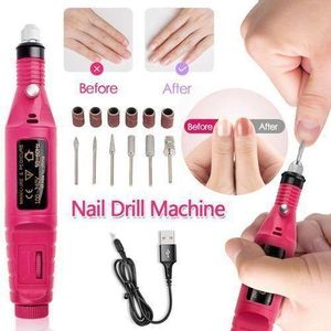 Portable Electric Nail Drill Machine - Rose Red, ABS, USB Rechargeable, 5-Piece Set for Manicure & Pedicure