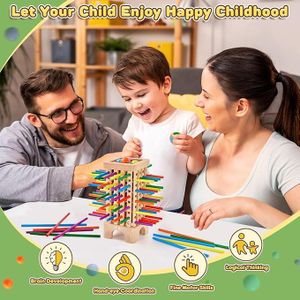 Montessori Wooden Stick Tower Game - Educational Strategy Toy for Kids (Fine Motor Skills & Color Recognition)