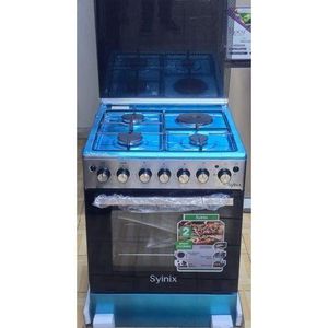 Syinix 60 × 60 3 Gas Burners +1 Electric Hotplate Cooker with Electric Oven - Silver