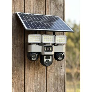 Colored Night Vision Smartphone App Control Remote Access Two In One 12MP V380 Pro 4G Sim card PTZ Rotating Multiple Lens screens Solar Camera with High Brightness Outdoor Security Solar Flood Light