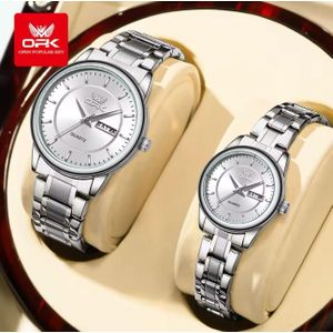 His & Hers OPK 6022 Watches – Classic Stainless Steel Pair with Day-Date Functions