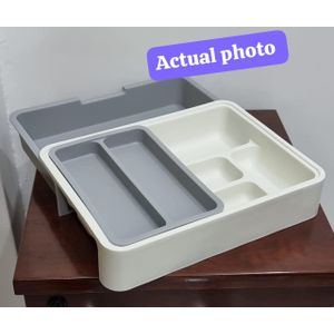 Expandable Cutlery Drawer Organizer Adjustable Kitchen Utensil Storage Tray Spoon Fork Knife Divider Drawer Insert Space Saving Expandable Design Durable Plastic Kitchen Organizer for Home Use