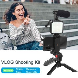 Tripod Vlogging Kit with Remote Control Microphone LED Light 