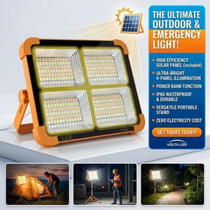 Portable LED Work Solar Light 4-Grid LED Outdoor Floodlight IP66 120W Stepless Brightness Job Site Battery Rechargeable Waterproof Security Light for Emergency Worklight for Hurricane - Orange