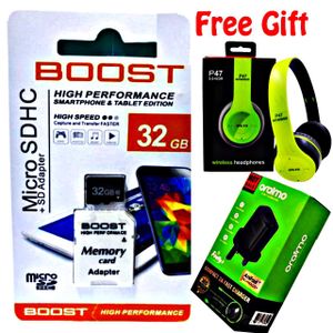 Boost 32 GB Micro SDHC Memory card // P47 Headphone // Oraimo Smartphone Charger 
