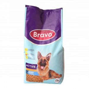 Bravo  Active Beef Flavour Dry Dog Food 15Kg - High Energy Formula with Glucosamine for Adult Dogs