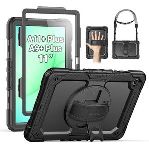 Armor Case for Samsung Galaxy Tab A11+ Plus / A9+ Plus 11" 2026/2024, Heavy Duty Shockproof Protective Rotating Stand and Hand/Shoulder Strap, Black