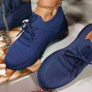 Women's Ultra-Light Knit Trainers - Triple Midnight Navy Blue - Full Navy Breathable Sneakers - Chunky All-Navy Platform Sole - Size 36-43 - Comfortable Work, Gym & Travel Shoes