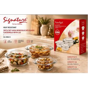 3 set Glass casserole Dishes for Oven with Lids, Durable Borosilicate Glass Covered Bakeware Set, Microwave Safe