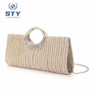 STY Lady Evening Bags Elegant Clutch Bag Terylene Mini Handbags Exquisite Rhinestone Decoration Bag