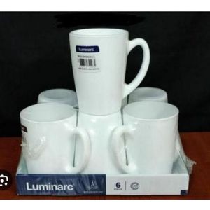 Luminarc White Porcelain Mug Set of 6-12 oz, Dishwasher, Safe, Elegant Design