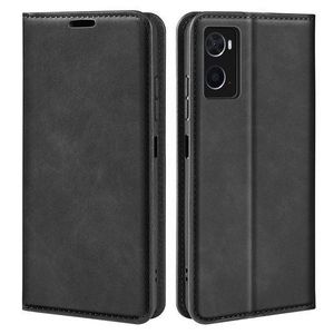 Oppo A96 Wallet Black Retro Leather Flip All-Round Protection Cover Phone Case, with Card Slots