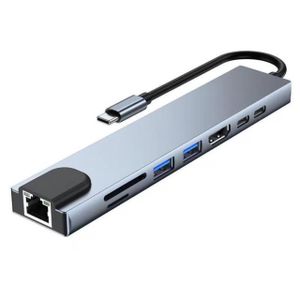 8-in-1 USB C Adapter, Type C Hub with 100Mbps Ethernet, 4K HDMI, USB 3.0, PD Charging & SD/TF Reader for Laptops