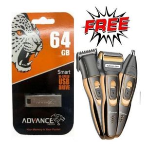 Advance 64GB Flash Disk -Silver + Free Geemy 3 In 1 Shaver