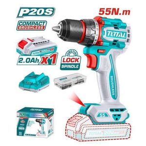 TOTAL TDLI205582 Compact Brushless Cordless Drill 55Nm 20V 