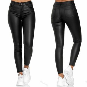 Fashion (Black 2)Women Faux Leather Cargo Pants Jogger Thick Tummy