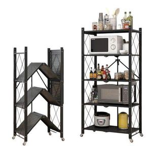 Kitchen Rack,Foldable Kitchen Rack With Wheels-Black