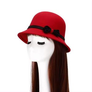 Ladies Red Wool Felt Bucket Vintage Cloche Fedora Bowler Hat
