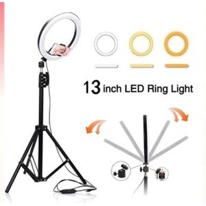 13-Inch LED Ring Light with Bluetooth Remote Control & 2.1M Adjustable Tripod Stand – Dimmable Selfie Circle Fill Light with 3 Color Modes for YouTube, TikTok Live Streaming, Vlogging, Makeup & Video Recording