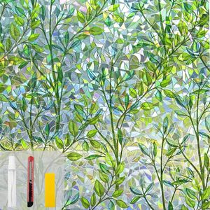 TodyJeyHo Window Privacy Film Stain Glass Window Film Rainbow Window Film Window clings Non-Adhesive Reusable Decorative for Room (Leaf Rainbow, 17.5 X 78.7 in)