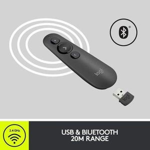 Logitech Laser Presentation Remote Clicker with Dual Connectivity Bluetooth or USB for Powerpoint, Keynote, Google Slides, Wireless Presenter