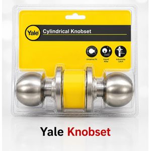Yale Cylindrical Entrance Knobset - Heavy Duty Door Lock - Satin Stainless Steel Finish - Anti-Theft & Universal Fit