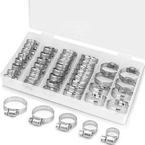 26pcs Stainless Steel Hose Clamps Assortment Kit Worm Gear Adjustable Fuel Line Clamp for Plumbing, Radiators, Automotive & Mechanical Applications
