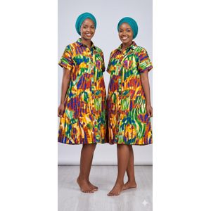 knee length dresses for ladies Lila Purple Brown Cotton Kitenge Button-Down Shirt Dress – EcoTante