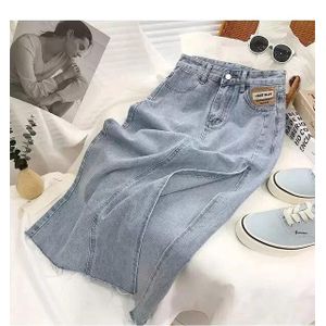 Fashion New Denim Skirt Button Irregular Slit Skirts High Waist Mid-Length  Sexy Skirt