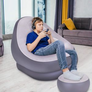 Inflatable sofa seat with foot stool and manual pump