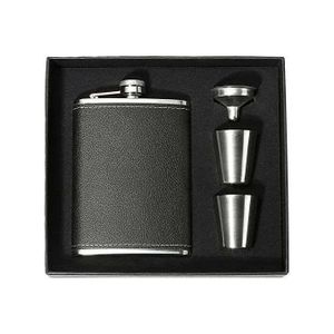 200 mls Hip Whisky Bottle / Stainless Steel Soft Touch Leather Wrap Flask Gift Set with 2 Cups & Funnel / 100% Leak Proof Whiskey & Rum & Vodka Flasks for Men Women