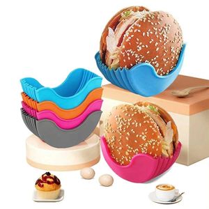 Silicone Burger Holder Reusable Sandwiches Holder Box Beef Press Patty Mold Hamburger Bun Shell Kitchen Tool Donuts Holder