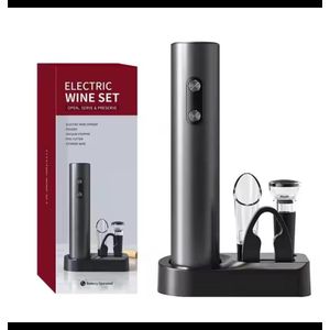 Rechargeable Wine Opener Set with Stand – Corkscrew, Pourer, Stopper & Cutter