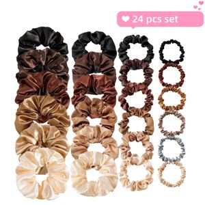 Satin Hair Scrunchies Women Elastic Hair Ties Girls Hairband Accessories 24 pcs a set
