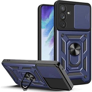 Samsung Galaxy M55 5G Ring Thunder Protective Phone Case, Shockproof Hybrid Kickstand Back Case Defender Cover in Black (Sliding Camera Window)