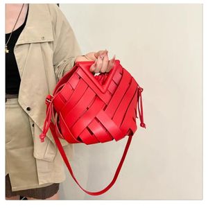 Bella Red leather woven handbag 