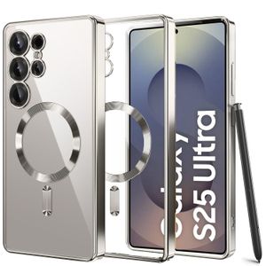 Silver Electroplated Magnetic for MagSafe Shockporoof Transparent Case Cover for Samsung Galaxy S25 Ultra